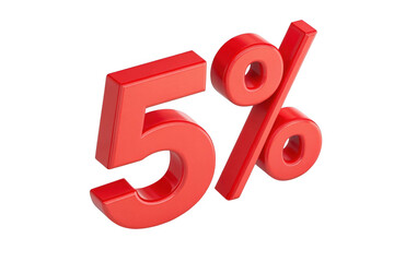 Red 3d five percent symbol isolated on transparent background