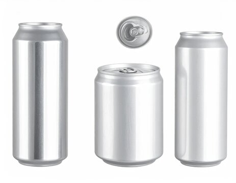 Three aluminum drink cans, one top view - Powered by Adobe