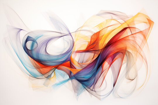 Formes abstraites fluides multicolores avec volutes bleu orange rouge sur fond clair avec espace n&eacute;gatif copyspace, fond graphique mouvement couleur design moderne
