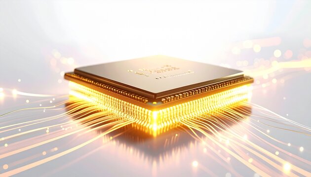 Modern microprocessor with glowing connections depicting advanced technology and innovation in digital electronics - Powered by Adobe