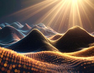 Shimmering, dotted, undulating landscape under a radiant sun