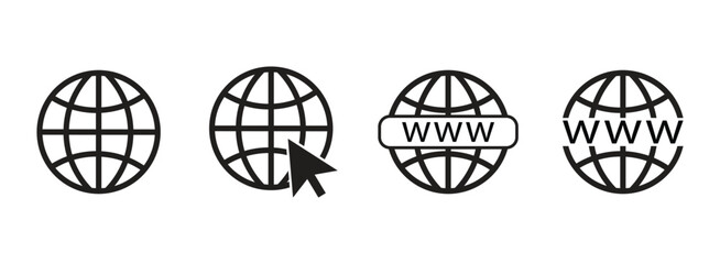 Internet and world wide web globe icons collection. Website icon set.