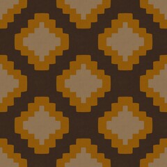 Rustic Pixel Medallions Seamless Pattern.  Bold geometric medallions with a pixel-style look for a warm, handcrafted aesthetic.