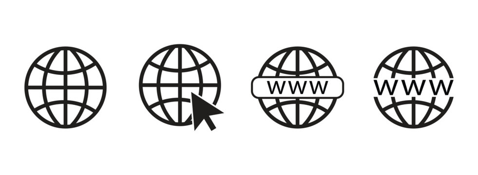 Internet and world wide web globe icons collection. Website icon set.