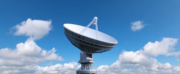 The satellite communication antenna sends signals through a clear sky environment.