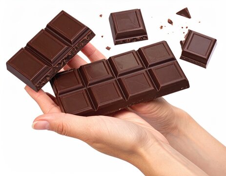 Chocolate squares held up by hands