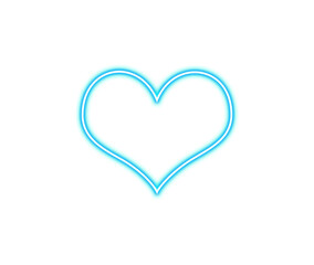 Glowing neon heart with a white outline against a stark design on transparent background