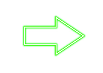 Bright green neon arrow pointing right for direction on transparent background