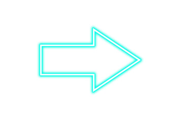 Glowing cyan arrow pointing right with a white outline on transparent background
