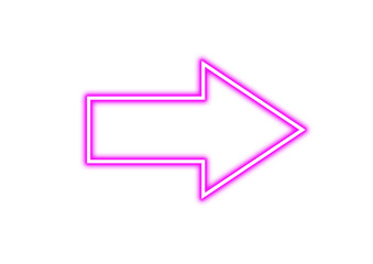 Glowing neon pink arrow pointing right for direction on transparent background