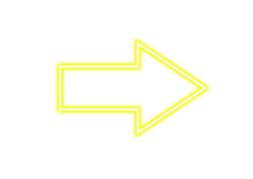 Bright yellow arrow pointing right for direction design on transparent background