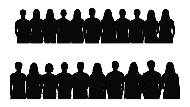 Diverse group of people silhouettes isolated on white background, Vector