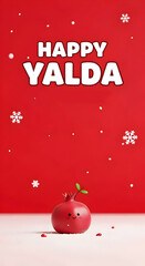 happy Yalda card Yalda night greeting card red vertical with a cute pomegranate in winter, copy text