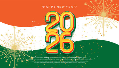 Happy New Year 2026 banner design with green and yellow gradient colors
