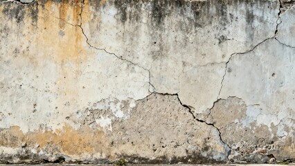 Fototapeta premium Weathered concrete surface displays extensive cracking and discoloration from age and exposure