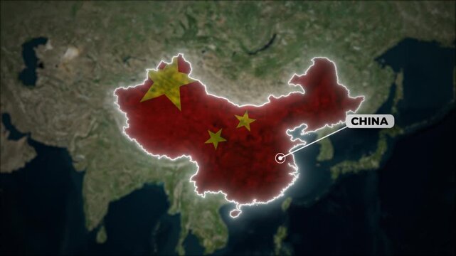 China Map Animation with Glowing Outline and Flag Overlay