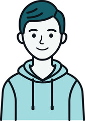 Teen boy wearing casual graphic t shirt and hoodie clean line art illustration