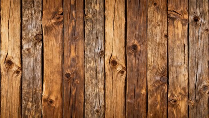 Fototapeta premium Rustic wooden planks display varied brown tones and prominent knots across a vertical surface
