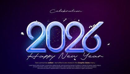 Happy New Year 2026 greeting card banner in 3d style