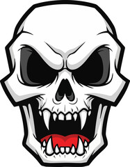 Fototapeta premium Menacing vampire skull with sharp fangs and an open mouth. Aggressive evil undead creature head for a mascot or tattoo design. Skull08 vector illustration