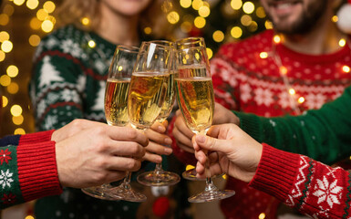 Friends celebrating christmas with champagne toast