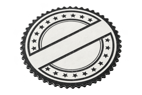 Blank circular seal with diagonal ribbon isolated on transparent background