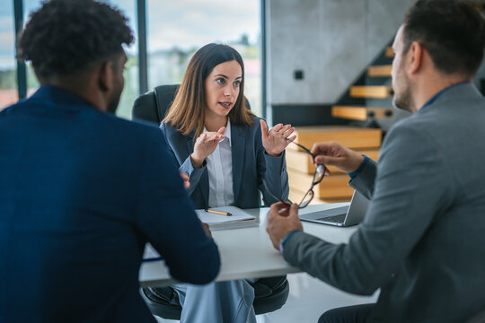 Professional businesswoman leading business meeting or job interview