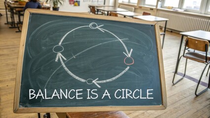 Chalkboard diagram showing a circular cycle of balance with arrows