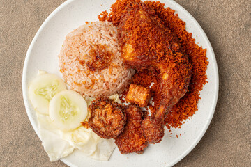 Crispy Fried Chicken with Golden Kremes Traditional Indonesian Dish