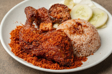 Crispy Fried Chicken with Golden Kremes Traditional Indonesian Dish