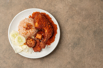 Crispy Fried Chicken with Golden Kremes Traditional Indonesian Dish