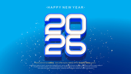 Happy New Year 2026 greeting card design with blue and white gradient colors