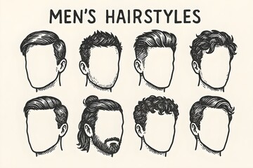 Hand drawn hair styles men's vector set