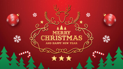 Winter christmas banner background composition in paper cut style.Celebration quotation for card.Vector illustration.