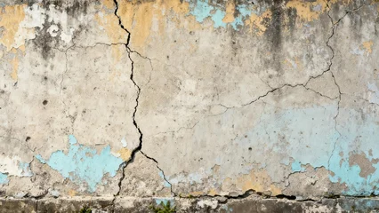 Plexiglas schilderij Verweerde muur Weathered concrete surface displays pronounced vertical fissures and flaking painted layers  © ibhonk