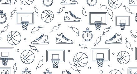 Basketball sport elements seamless pattern isolated on white background