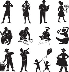 Collection of Silhouetted People Doing Different Activities Vector Graphic Art