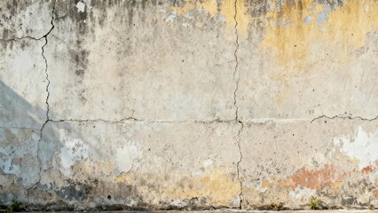 Fototapeta premium Weathered concrete surface displays noticeable cracks and patches of peeling paint texture