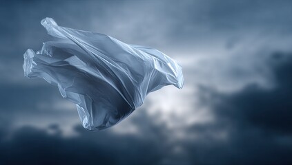 Light gray fabric in mid-air against a dramatic cloudy sky