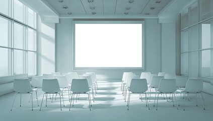 Empty conference room with large screen