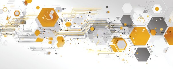 Abstract geometric network pattern with hexagonal and circuit elements