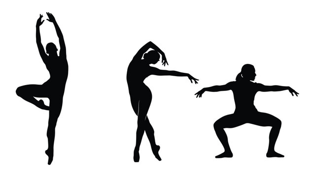Dynamic dance silhouettes isolated on white background, Vector