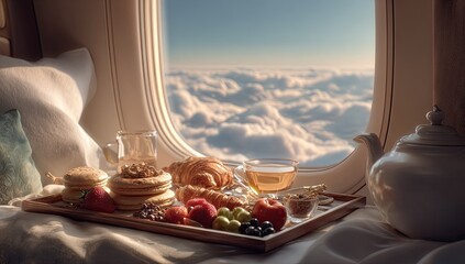 Luxurious airplane breakfast