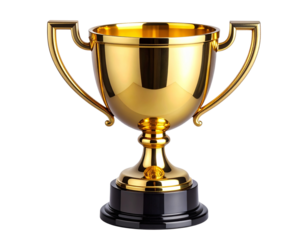 Gold Championship Trophy Tilted Forward with Dramatic Shadows, Isolated PNG