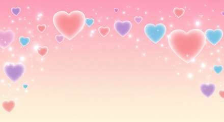 Valentine's Day background with colorful heart bokeh. Blurred pink background with heart bokeh lights.