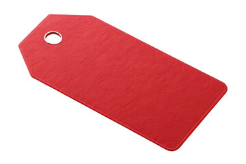 Red paper price tag with hole isolated on transparent background
