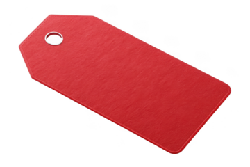 Red paper price tag with hole isolated on transparent background