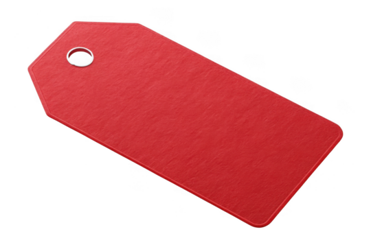 Red paper price tag with hole isolated on transparent background