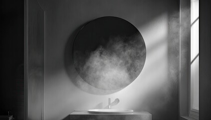 Sleek bathroom interior, foggy mirror