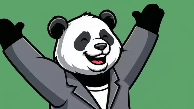 Happy Panda Character, Business Success, Cartoon Mascot, Vector Illustration